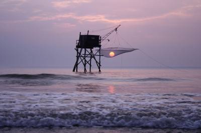 apus, soare, Atlantic, Franta, Bretania, plaja, ocean, pescar, pescuit, sunset, sun, beach, fishing