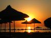 sunset, sea, umbrellas, beach, water, horizon, line, swim, orange, apa, sand, soare, sun, apus, linie, orizont, inot, mare, plaja, umbrele, nisip